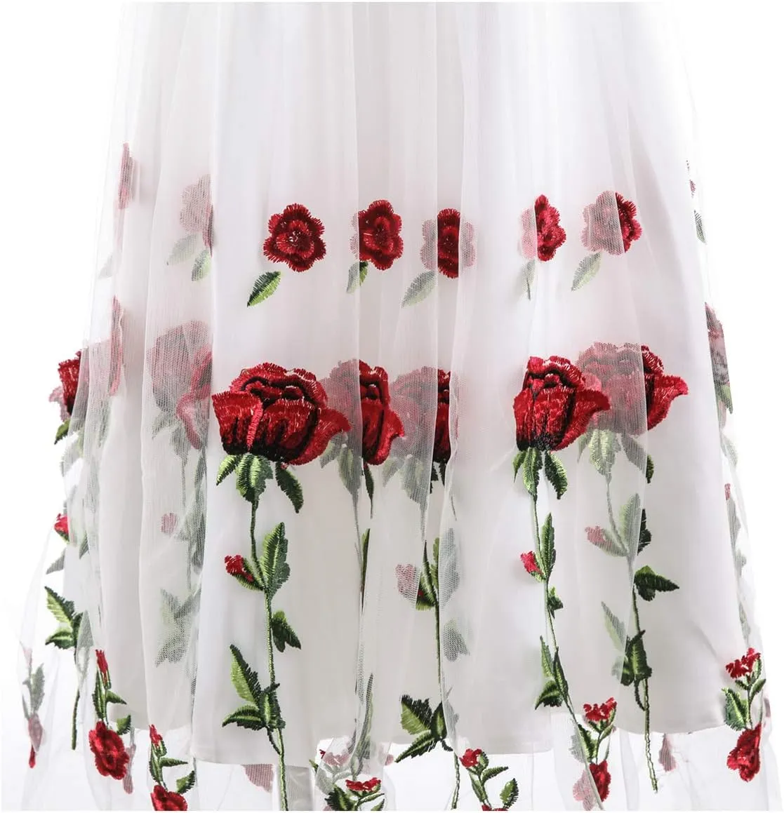 Women Vintage 1950s Embroidered Off Shoulder 3/4 Sleeves Flower Rose Wedding Cocktail Party Swing Gatsby Evening Short Gown