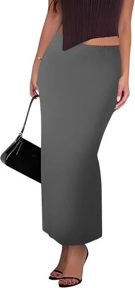Women's Flowy Skirts Summer Casual High Waisted Ruched Maxi Long Bodycon Going Out Skirts, S-2XL