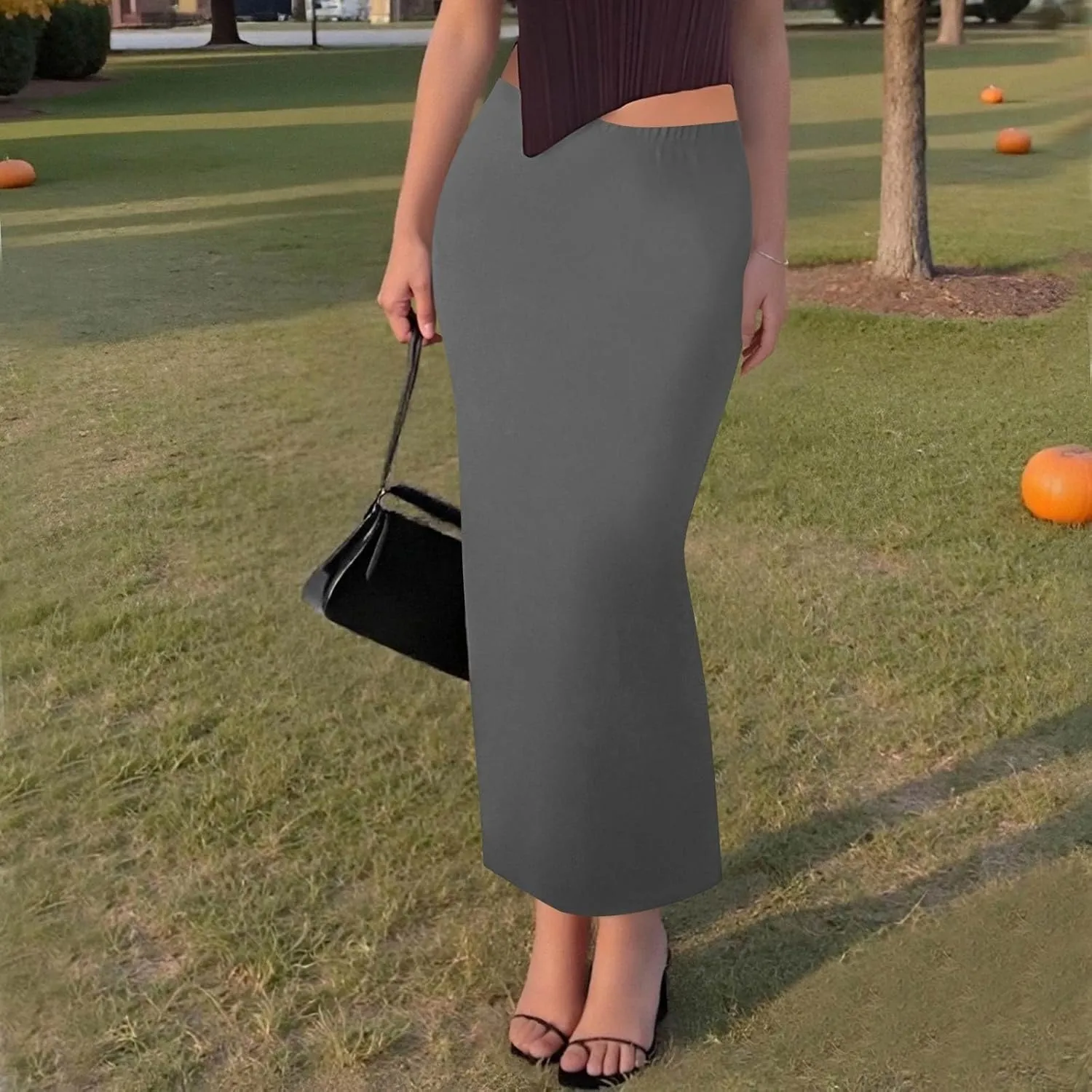 Women's Flowy Skirts Summer Casual High Waisted Ruched Maxi Long Bodycon Going Out Skirts, S-2XL