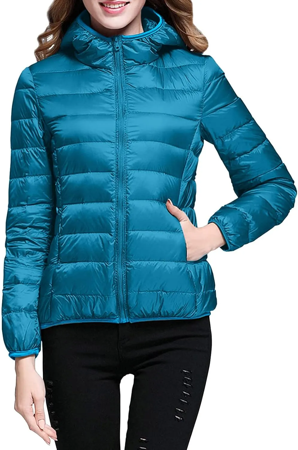 Womens Puffer Jacket 2023 Winter Warm Packable Lightweight Down Jacket Slim Fit Hooded Jacket Short Duck Down Coat for Travel