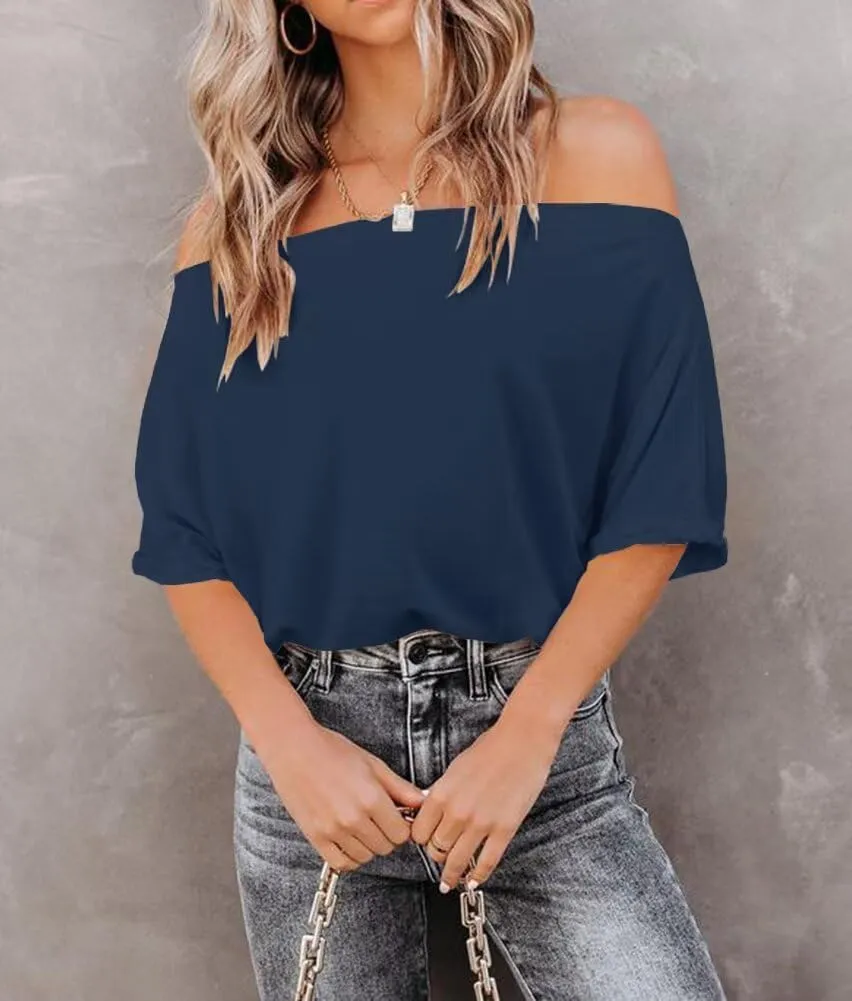 Womens Summer Off The Shoulder Shirts Casual Sexy Short Sleeve Tops Trendy Casual Loose Oversized Blouses Tshirt Tunic