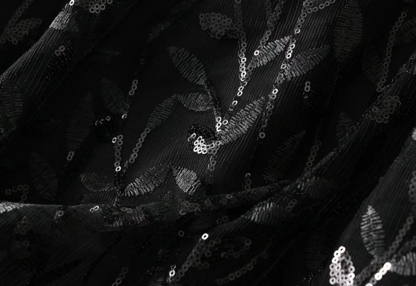 Women's Tulle Skirt Elastic High Waist with Elegant Sequin Leaf Embroidery Tiered Mesh Layered A-Line Midi Skirt